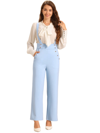 Casual Office Adjustable Strap Wide Leg Suspenders Pants Jumpsuits