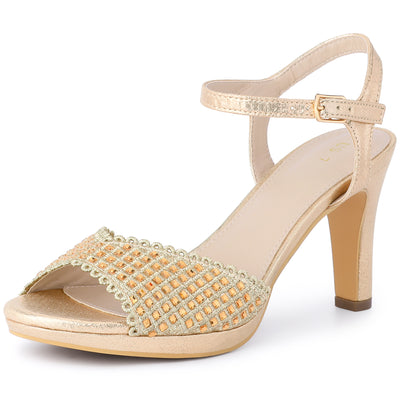 Women's Rhinestone Slingback Chunky High Heels Sandals