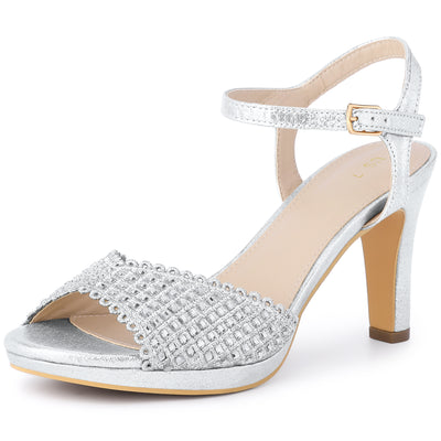 Women's Rhinestone Slingback Chunky High Heels Sandals