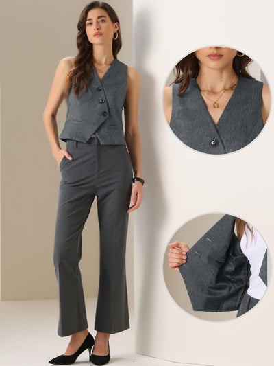 V Neck Button Down Sleeveless Cropped Vest Waistcoat