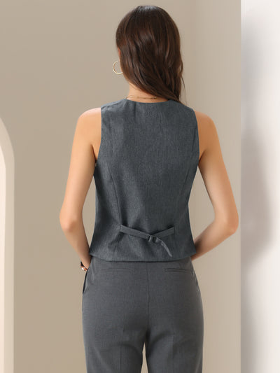 V Neck Button Down Sleeveless Cropped Vest Waistcoat