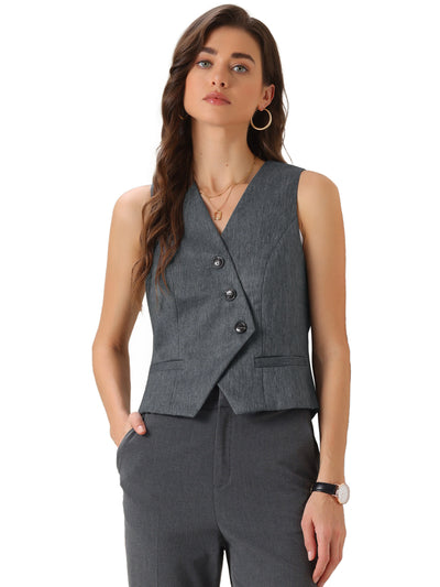 V Neck Button Down Sleeveless Cropped Vest Waistcoat