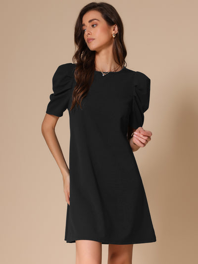 Women's Casual Puff Short Sleeve Stretchy Basic A-Line T-Shirt Dress