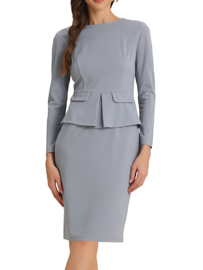 Bodycon Pencil Round Neck Bracelet Sleeve Peplum Office Sheath Dress