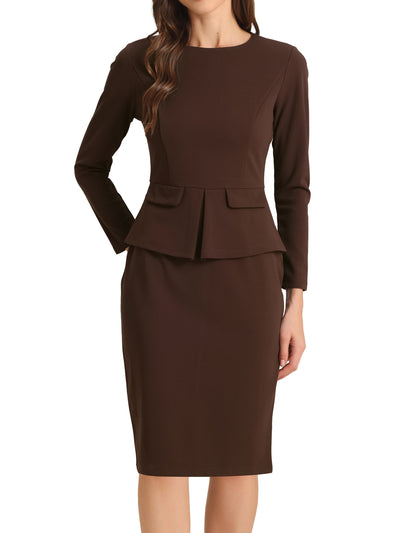 Bodycon Pencil Round Neck Bracelet Sleeve Peplum Office Sheath Dress