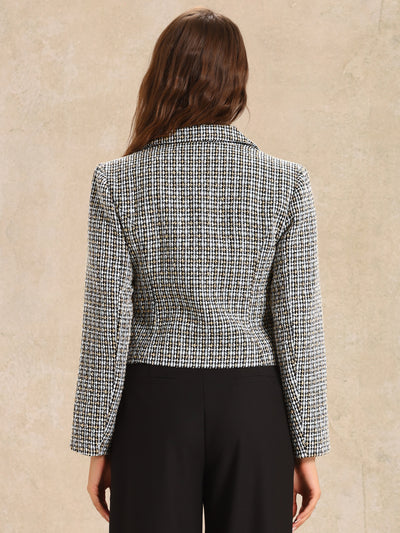 Notched Lapel Buttons Long Sleeve Textured Cropped Jacket