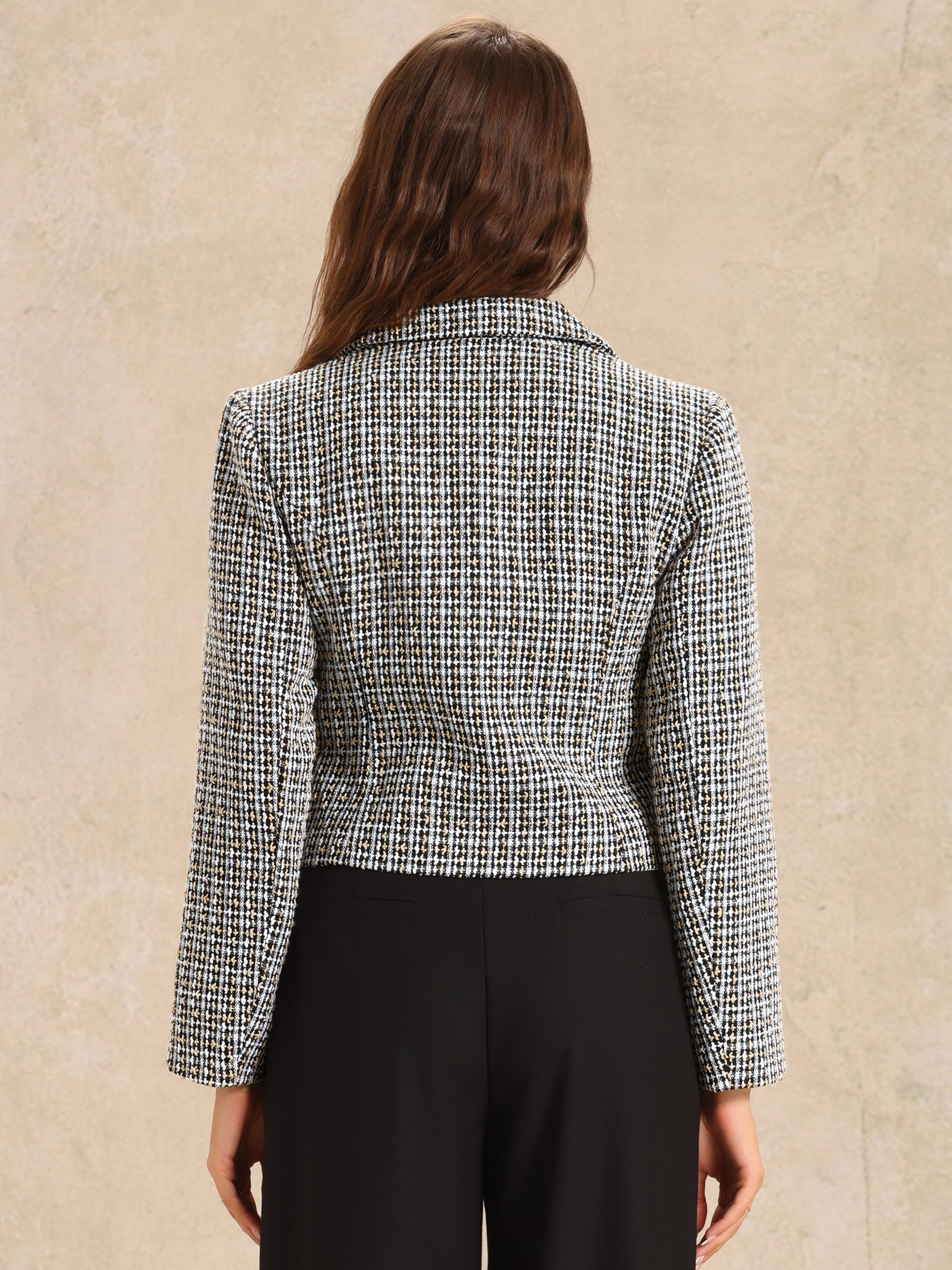 Allegra K Notched Lapel Buttons Long Sleeve Textured Cropped Jacket