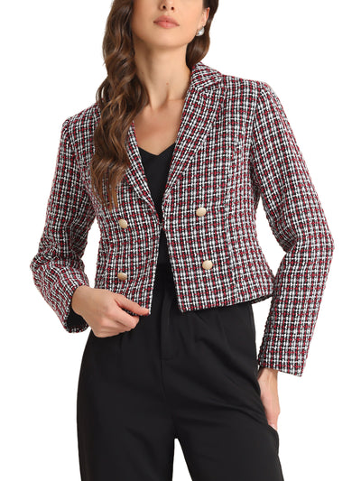 Notched Lapel Buttons Long Sleeve Textured Cropped Jacket