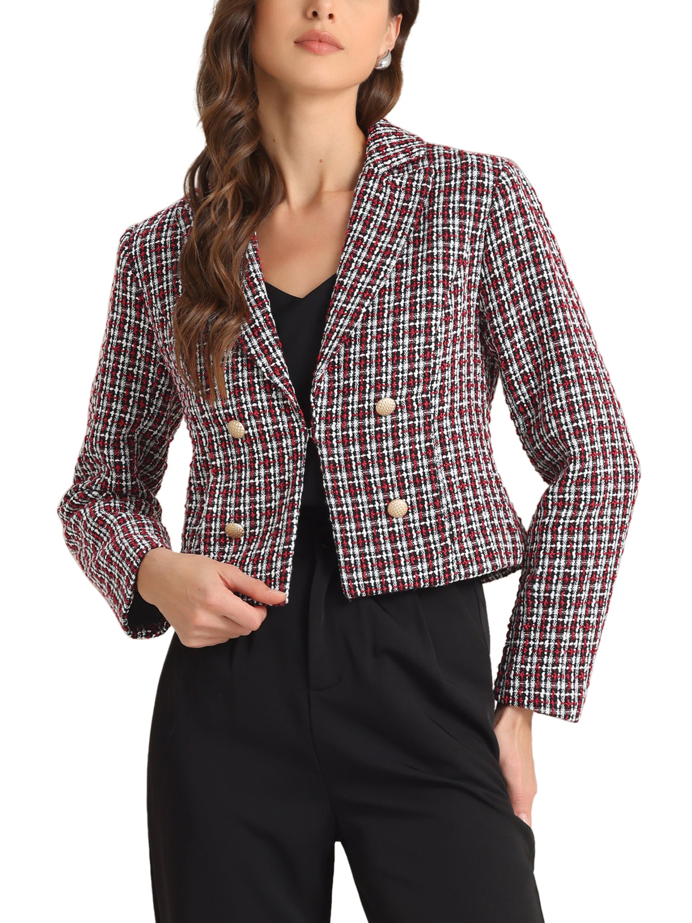 Allegra K Notched Lapel Buttons Long Sleeve Textured Cropped Jacket