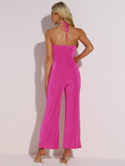 Halter Neck Jumpsuit for Women's Party Sleeveless High Waist Wide Legs Rompers