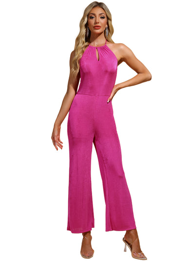 Halter Neck Jumpsuit for Women's Party Sleeveless High Waist Wide Legs Rompers