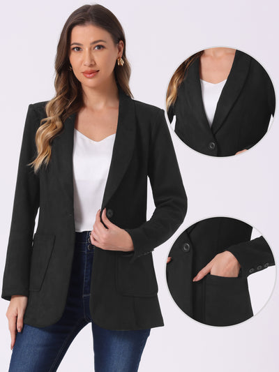 Faux Suede Shawl Collar One Button Dressy Blazer Jacket