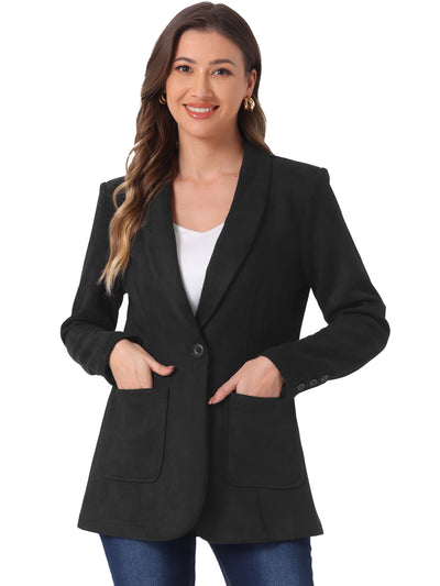 Faux Suede Shawl Collar One Button Dressy Blazer Jacket