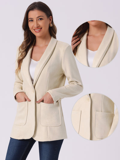 Faux Suede Shawl Collar One Button Dressy Blazer Jacket