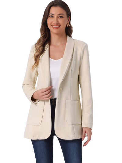 Faux Suede Shawl Collar One Button Dressy Blazer Jacket