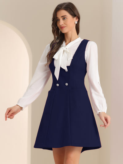 Pinafore A-Line Double Breasted Overall Suspender Dress