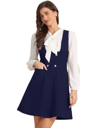 Pinafore A-Line Double Breasted Overall Suspender Dress