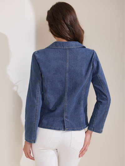 Denim Casaul Notched Lapel Washed Jean Jackets Blazer