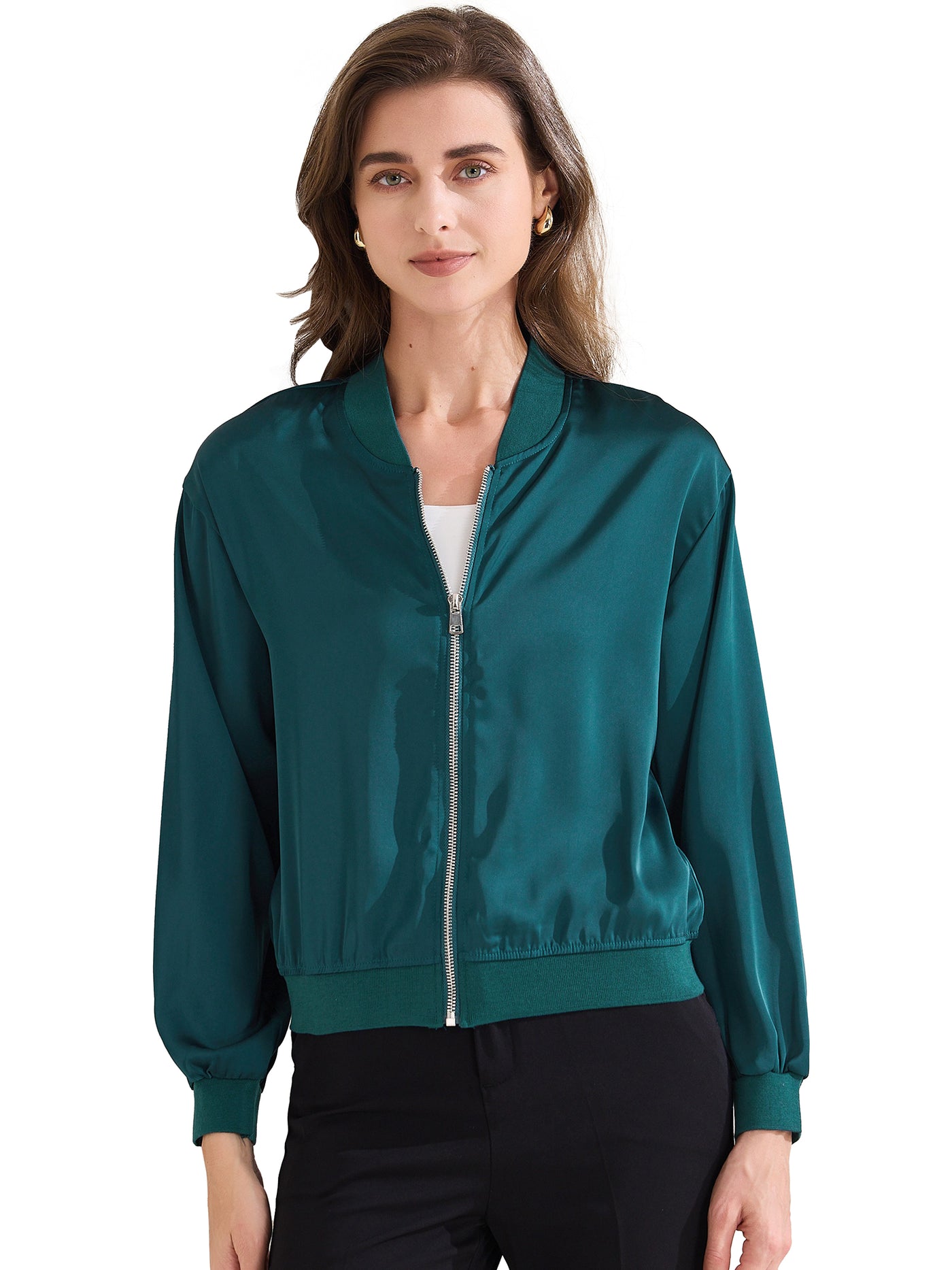 Allegra K Zip Up Long Sleeve Lightweight Casual Bomber Jacket