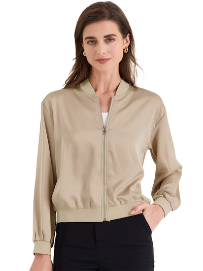 Zip Up Long Sleeve Lightweight Casual Bomber Jacket