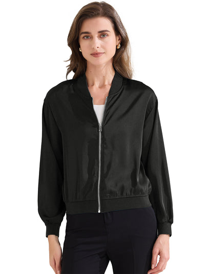 Zip Up Long Sleeve Lightweight Casual Bomber Jacket