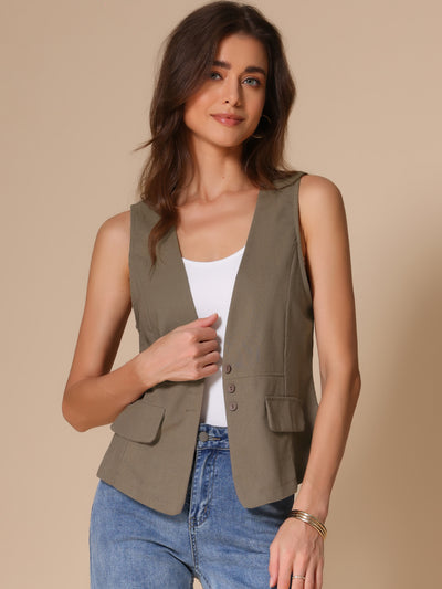 Allegra K Sleeveless Lightweight Waistcoat Linen Vest