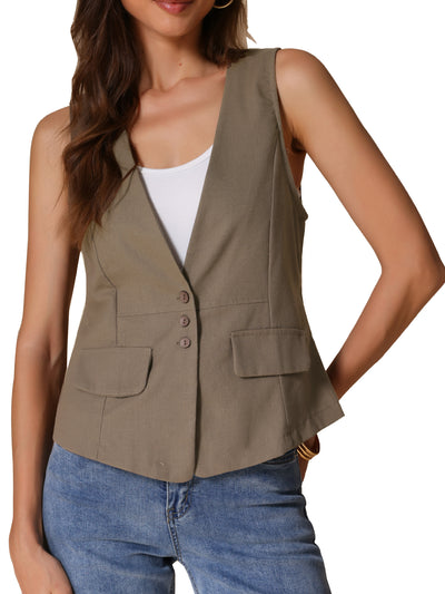 Sleeveless Lightweight Waistcoat Linen Vest