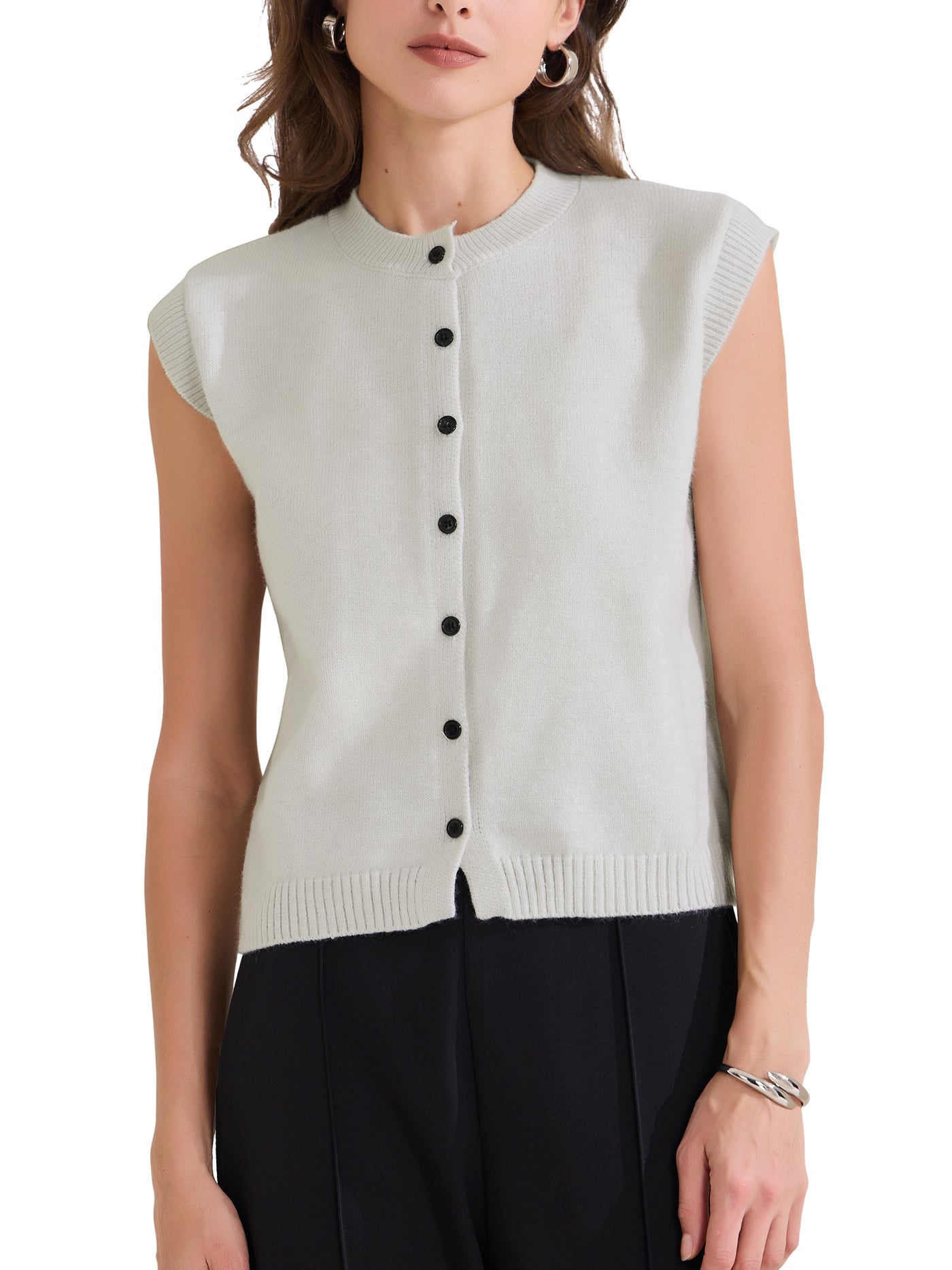 Allegra K Sleeveless Crew Neck Button Down Knitted Sweater Vest