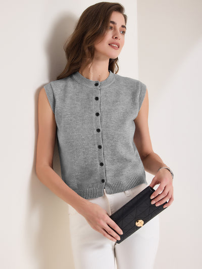 Allegra K Sleeveless Crew Neck Button Down Knitted Sweater Vest