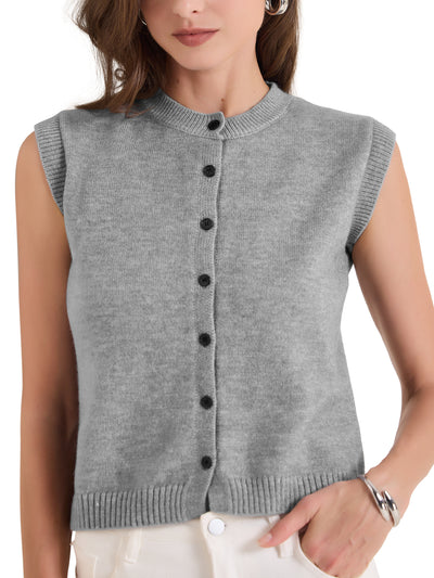 Sleeveless Crew Neck Button Down Knitted Sweater Vest