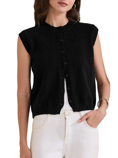 Sleeveless Crew Neck Button Down Knitted Sweater Vest