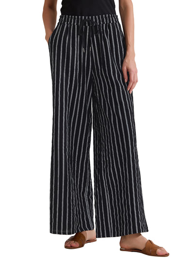 Casual Drawstring Striped Wide Leg High Waist Cotton Pants