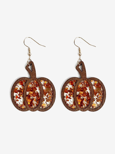 Halloween Pumpkin Wood Inlaid Acrylic Sequins Earrings