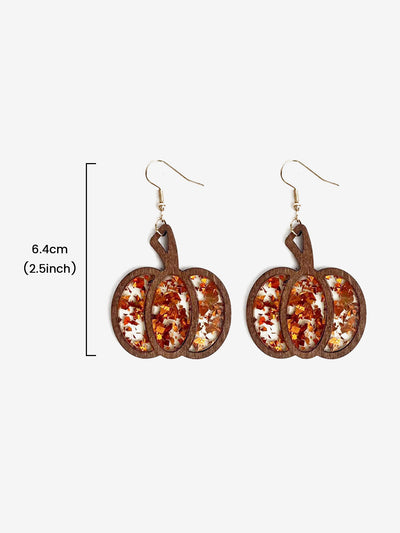 Halloween Pumpkin Wood Inlaid Acrylic Sequins Earrings