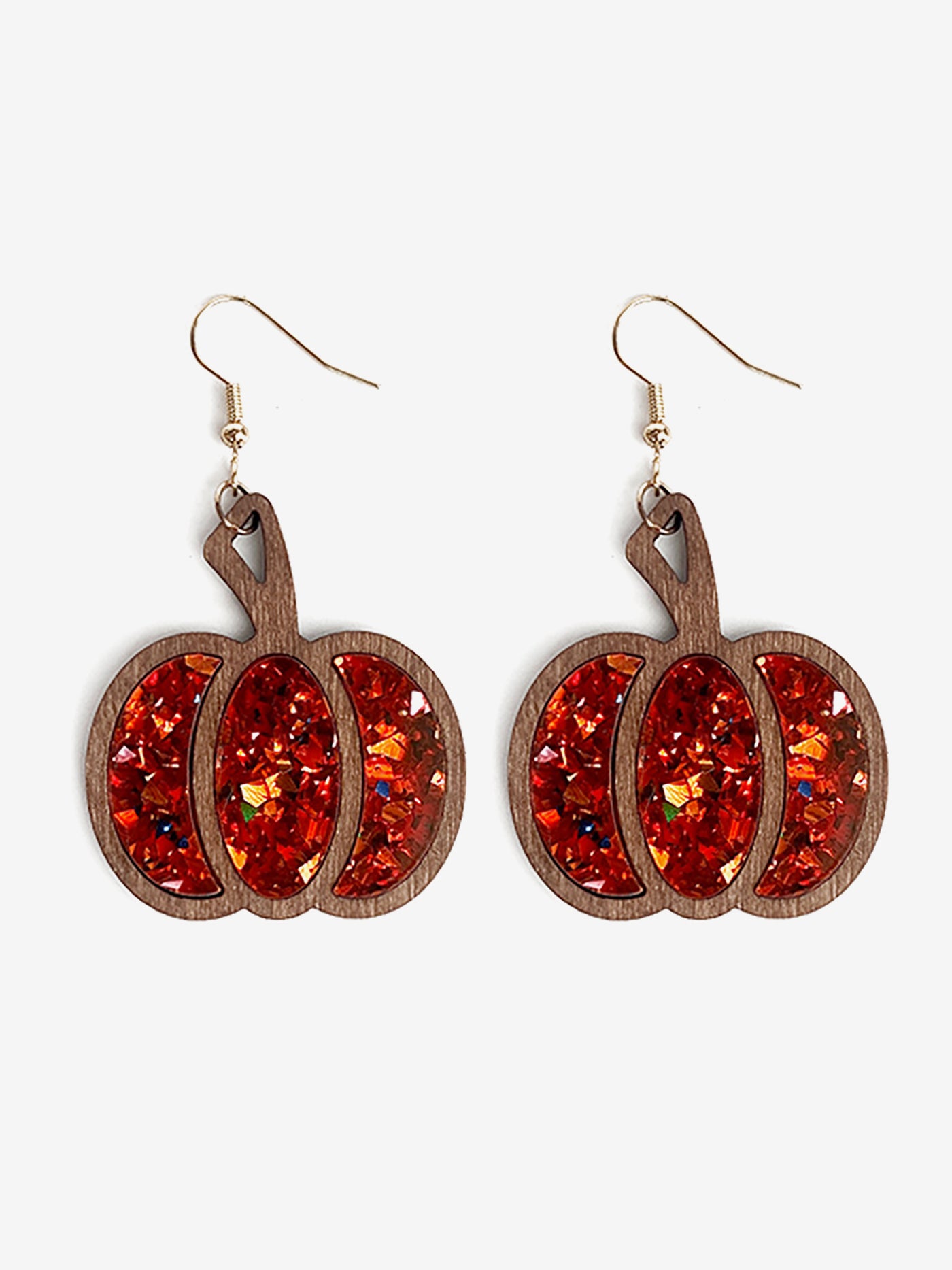 Allegra K Halloween Pumpkin Wood Inlaid Acrylic Sequins Earrings