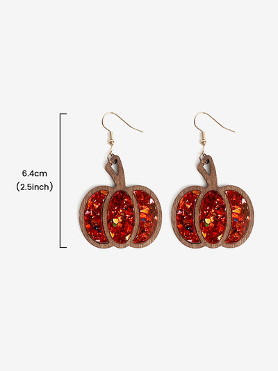 Halloween Pumpkin Wood Inlaid Acrylic Sequins Earrings