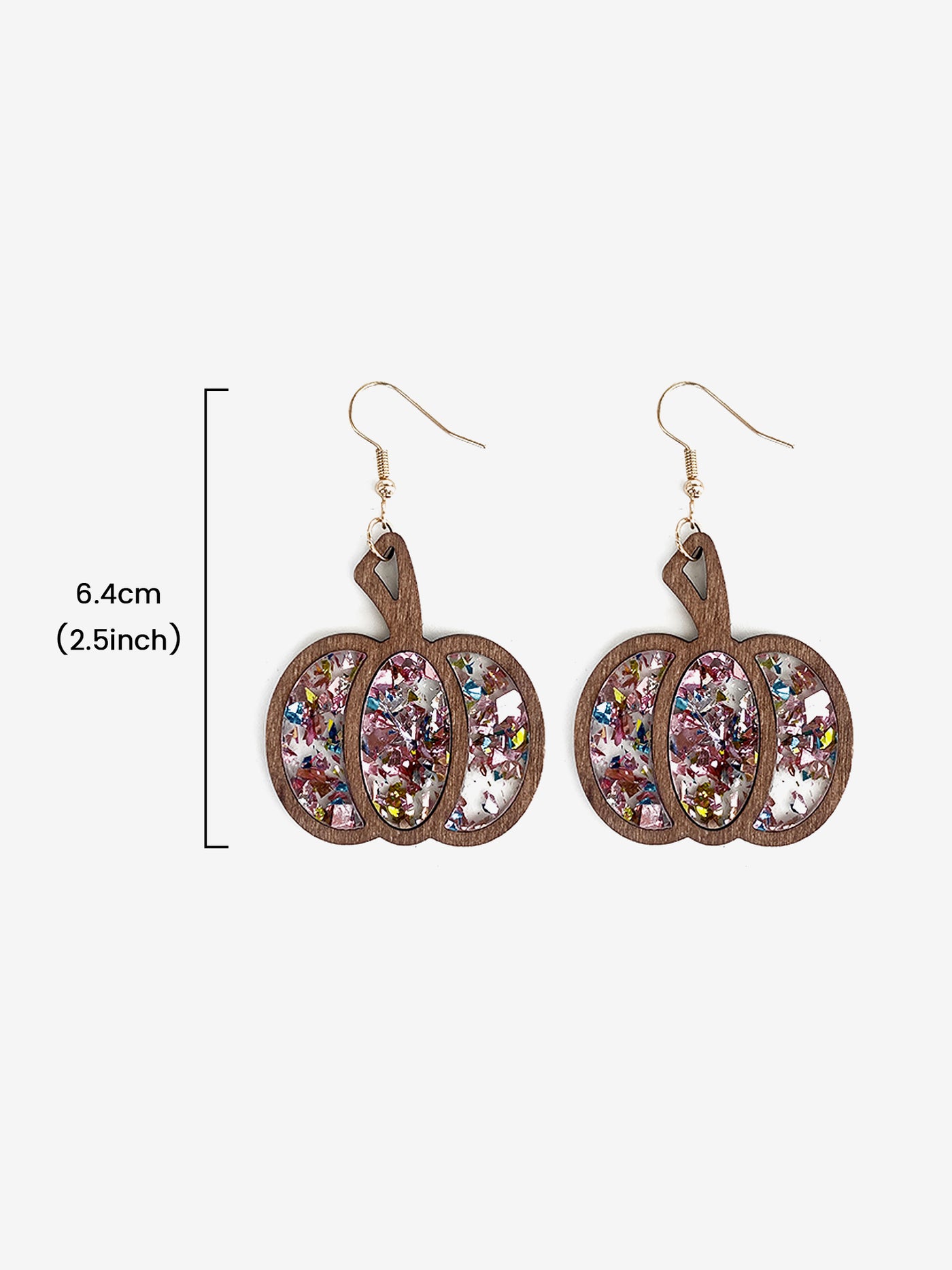 Allegra K Halloween Pumpkin Wood Inlaid Acrylic Sequins Earrings