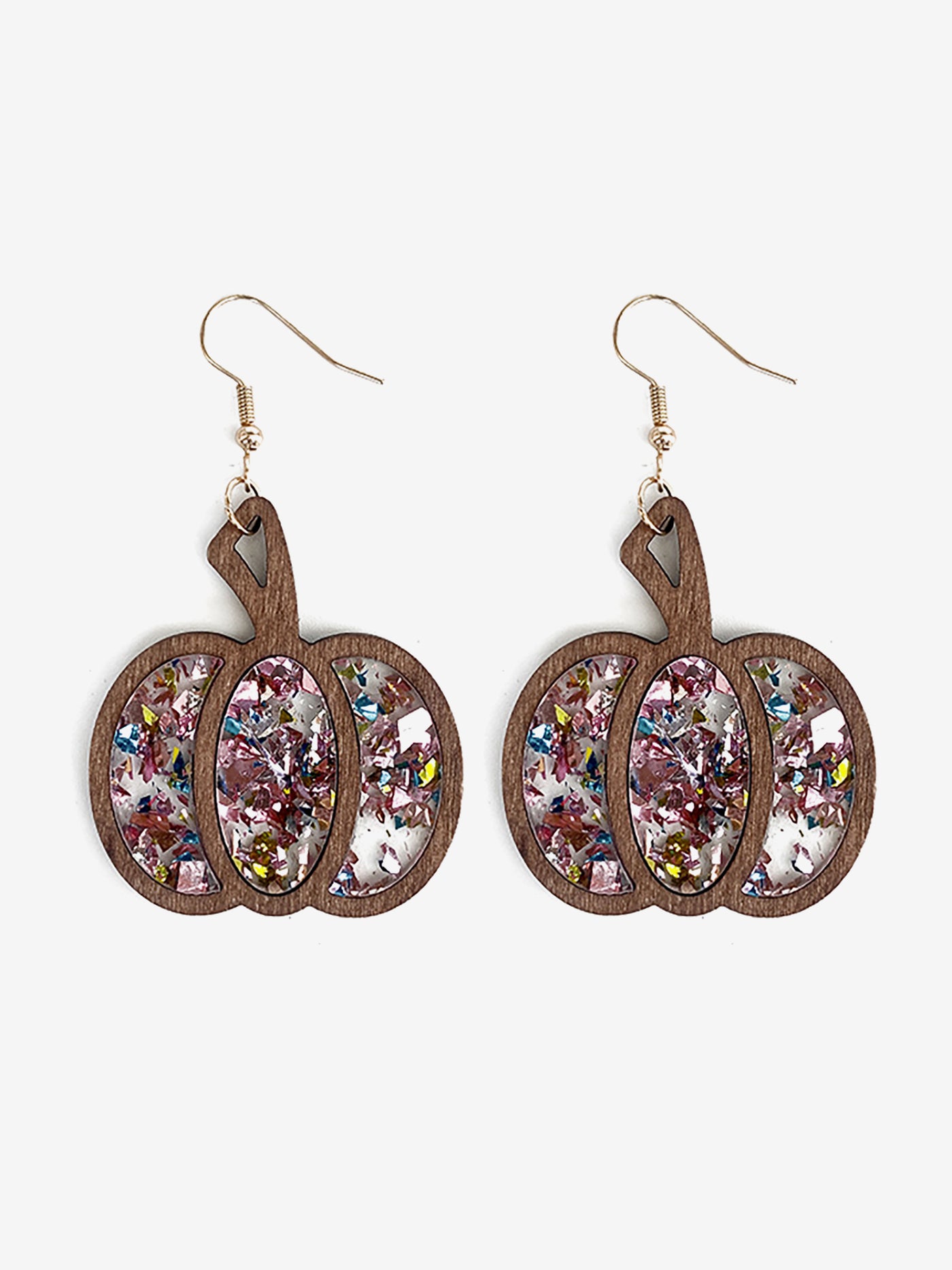 Allegra K Halloween Pumpkin Wood Inlaid Acrylic Sequins Earrings