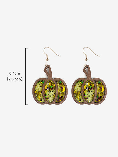 Halloween Pumpkin Wood Inlaid Acrylic Sequins Earrings