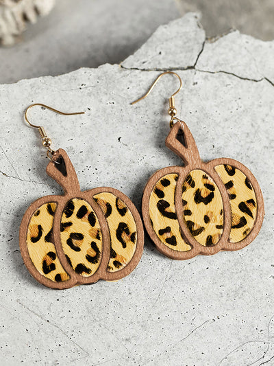 Halloween Pumpkin Leopard French Wire Drop Earrings