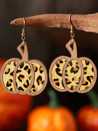 Allegra K Halloween Pumpkin Leopard French Wire Drop Earrings