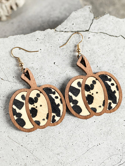 Halloween Pumpkin Leopard French Wire Drop Earrings