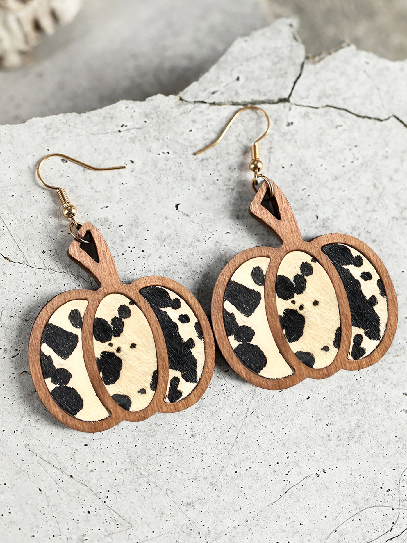 Allegra K Halloween Pumpkin Leopard French Wire Drop Earrings