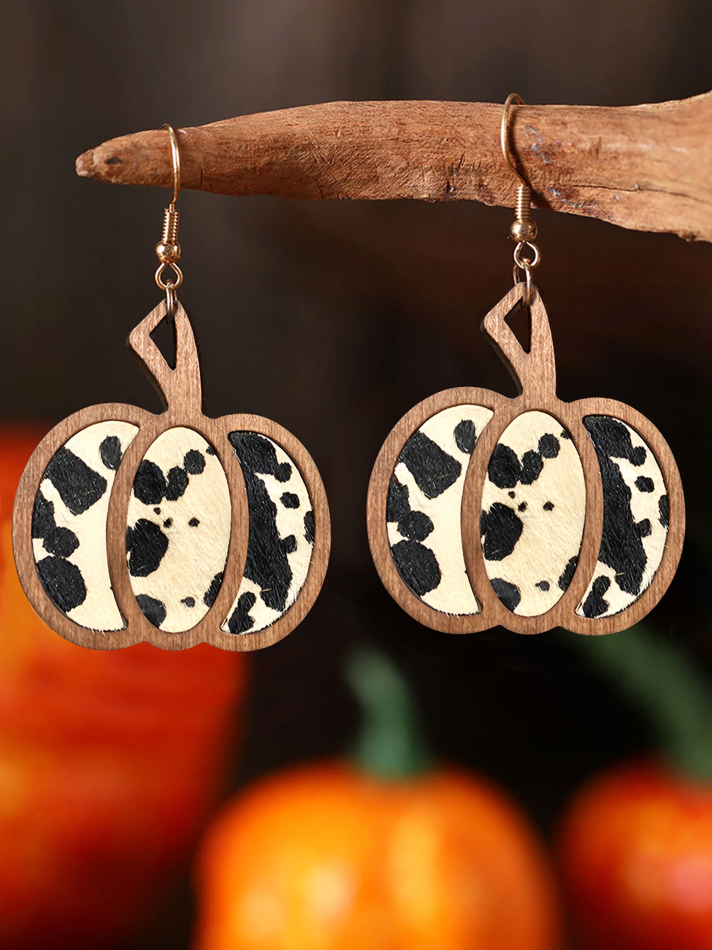 Allegra K Halloween Pumpkin Leopard French Wire Drop Earrings