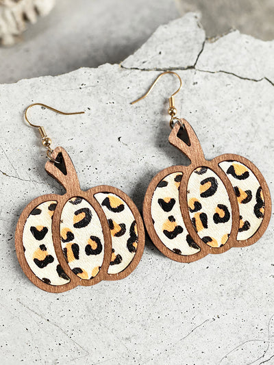 Halloween Pumpkin Leopard French Wire Drop Earrings