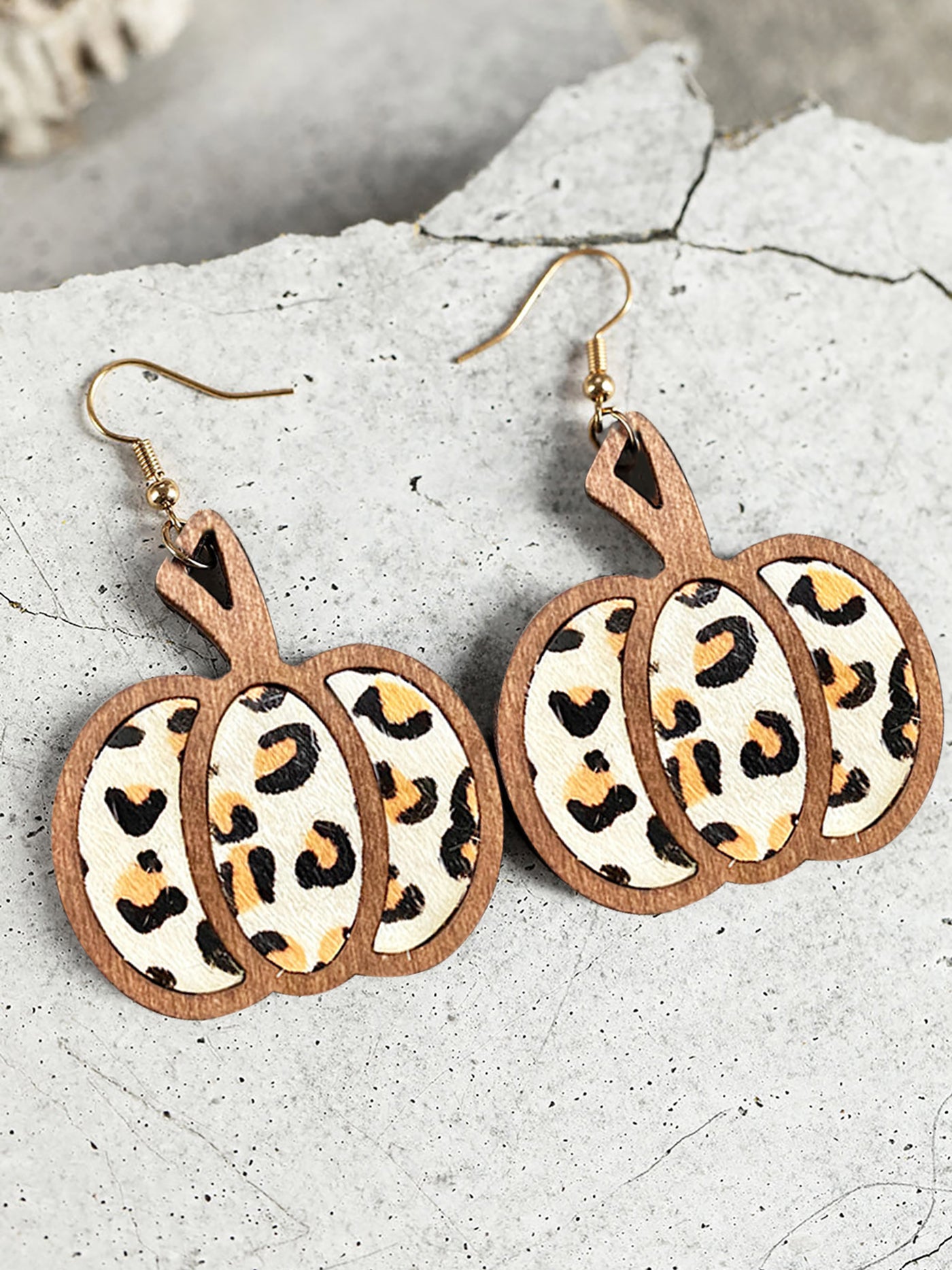 Allegra K Halloween Pumpkin Leopard French Wire Drop Earrings