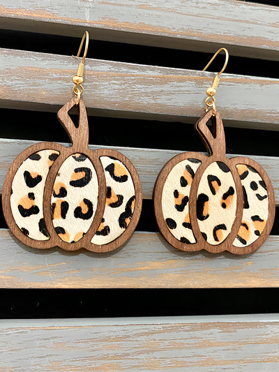 Halloween Pumpkin Leopard French Wire Drop Earrings