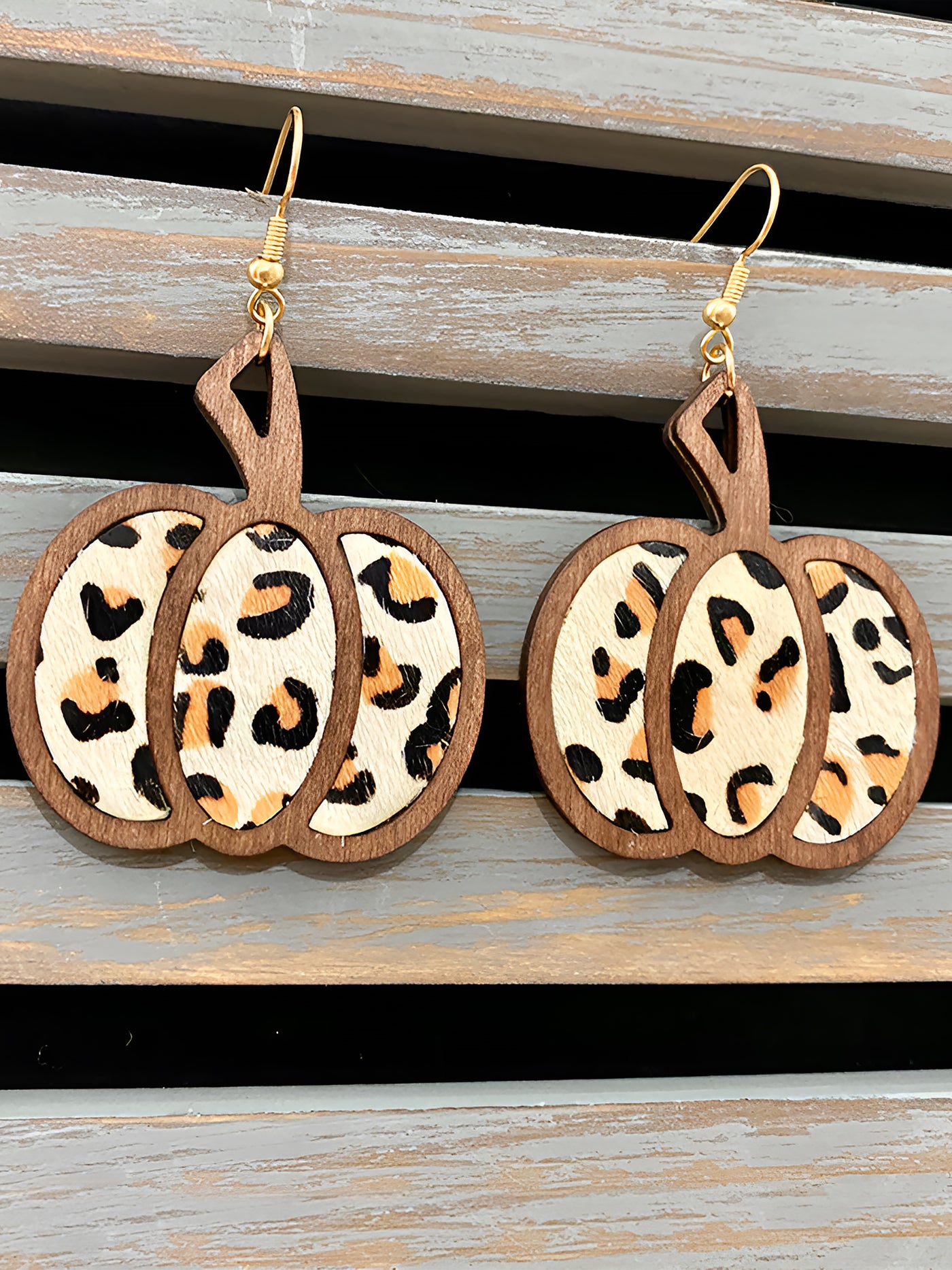 Allegra K Halloween Pumpkin Leopard French Wire Drop Earrings