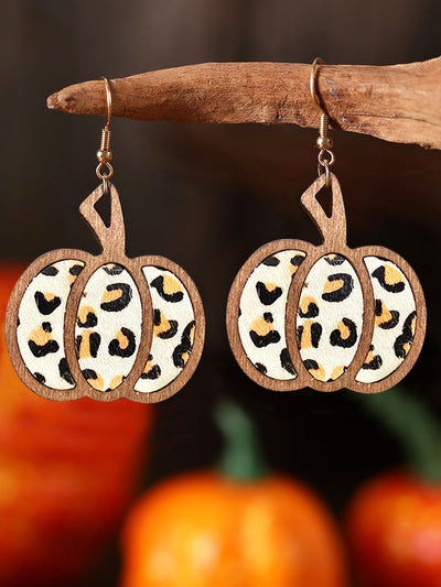 Halloween Pumpkin Leopard French Wire Drop Earrings