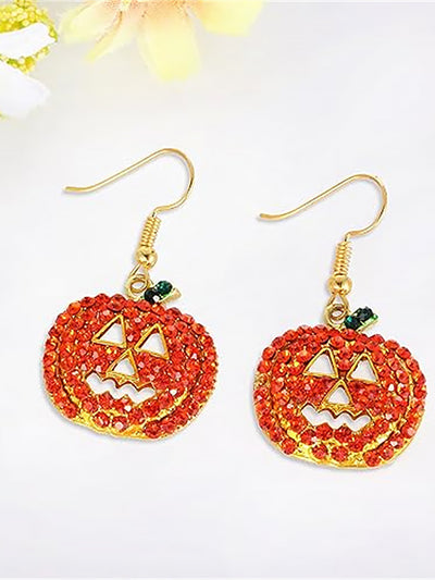 Halloween Pumpkin Faux Diamond Rhinetone Drop Earrings